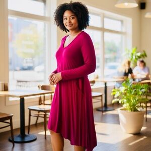 Michel Studio Fuchsia Asymmetrical Maxi Dress